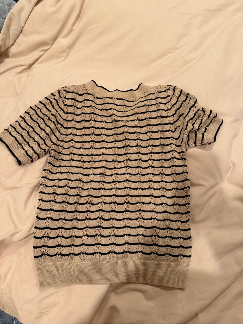 J. Crew Beige Short-Sleeve Knit Cardigan with Black Trim - Picture 5 of 6